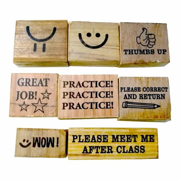 Wooden Handle Teacher Helps Rubber Stamp as sample 8pcs in Set